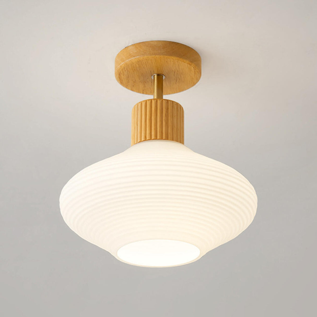 Hallway Nordic Wood Semi-Flush Mount Ceiling Light Image - 9