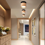 Hallway Oriental Wooden Cylinder Flush Mount Light Image - 3