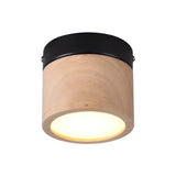 Hallway Oriental Wooden Cylinder Flush Mount Light Image - 4