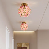 Hallway Pink Floral Glass Globe Semi-Flush Mount Light Image - 1