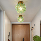 Hallway Pink Floral Glass Globe Semi-Flush Mount Light Image - 4