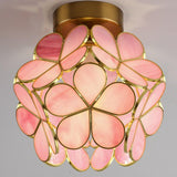 Hallway Pink Floral Glass Globe Semi-Flush Mount Light Image - 5