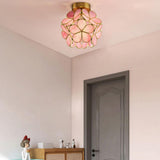 Hallway Pink Floral Glass Globe Semi-Flush Mount Light Image - 7