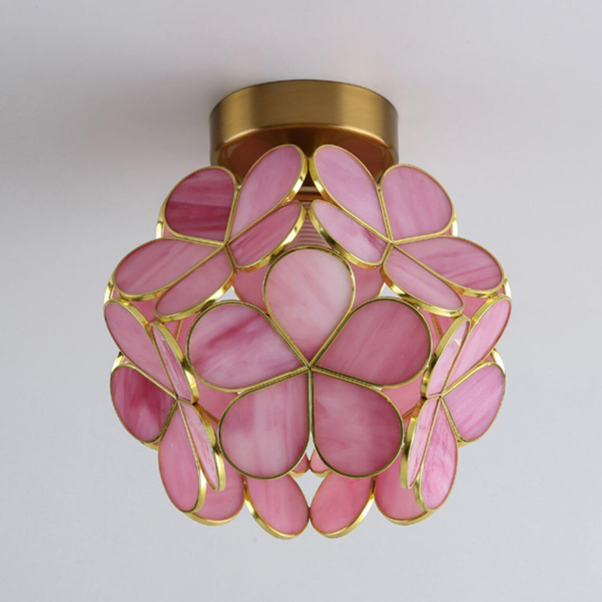 Hallway Pink Floral Glass Globe Semi-Flush Mount Light Image - 9