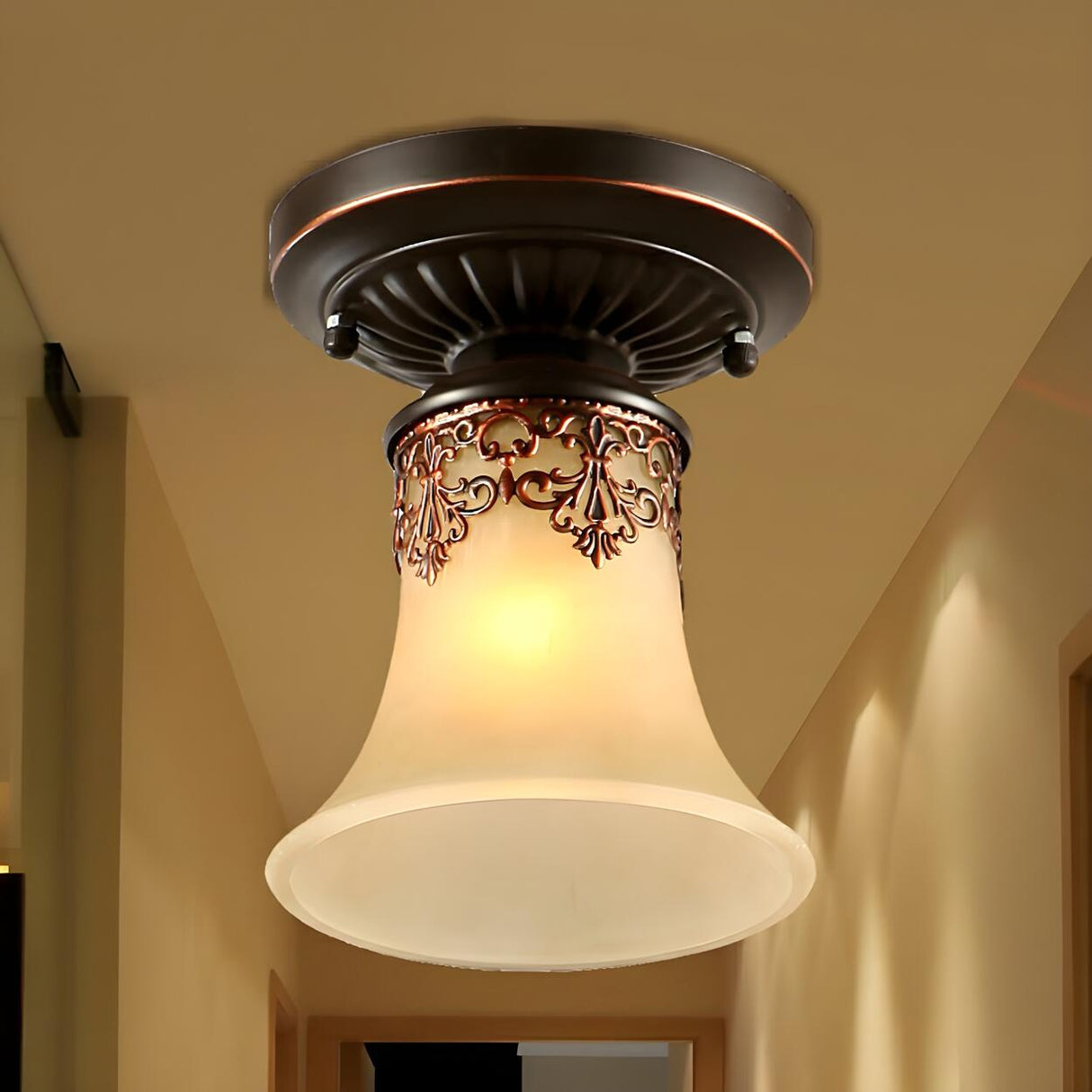 Hallway Retro Flared Glass Flush Mount Ceiling Light Image - 2