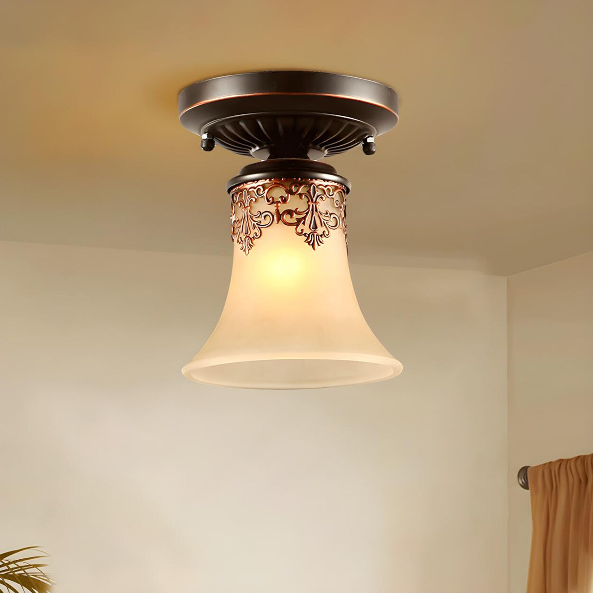 Hallway Retro Flared Glass Flush Mount Ceiling Light Image - 4