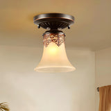 Hallway Retro Flared Glass Flush Mount Ceiling Light Image - 4