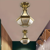 Hallway Rustic Bell Brass Ripple Glass Flush Mount Lamp Image - 1