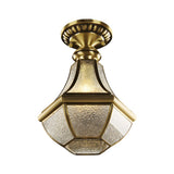 Hallway Rustic Bell Brass Ripple Glass Flush Mount Lamp Image - 3