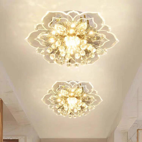 Hallway Silver Flower Crystal Semi-Flush Mount Light Image - 1