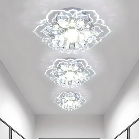 Hallway Silver Flower Crystal Semi-Flush Mount Light Image - 2