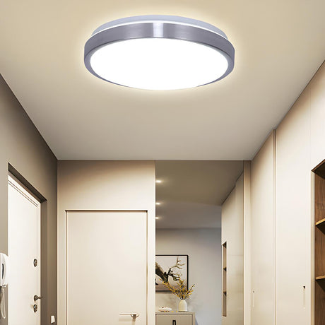 Hallway Silver Round LED Flush Mount Ceiling Light Image - 1