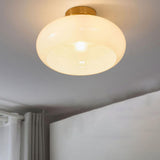 Hallway Simple White Drum Glass Semi-Flush Mount Light Image - 1