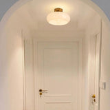 Hallway Simple White Drum Glass Semi-Flush Mount Light Image - 13