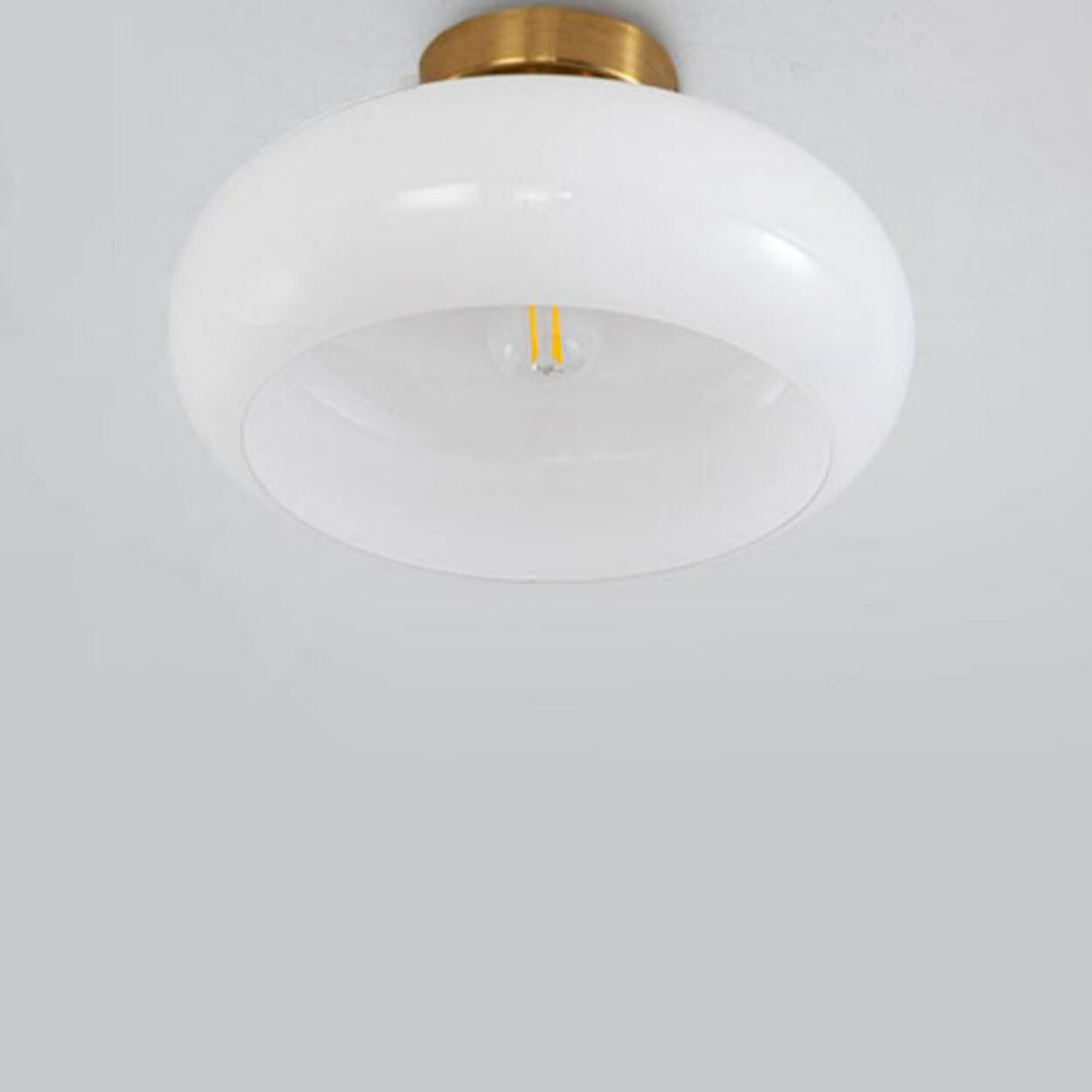 Hallway Simple White Drum Glass Semi-Flush Mount Light Image - 6