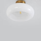 Hallway Simple White Drum Glass Semi-Flush Mount Light Image - 6