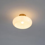 Hallway Simple White Drum Glass Semi-Flush Mount Light Image - 8