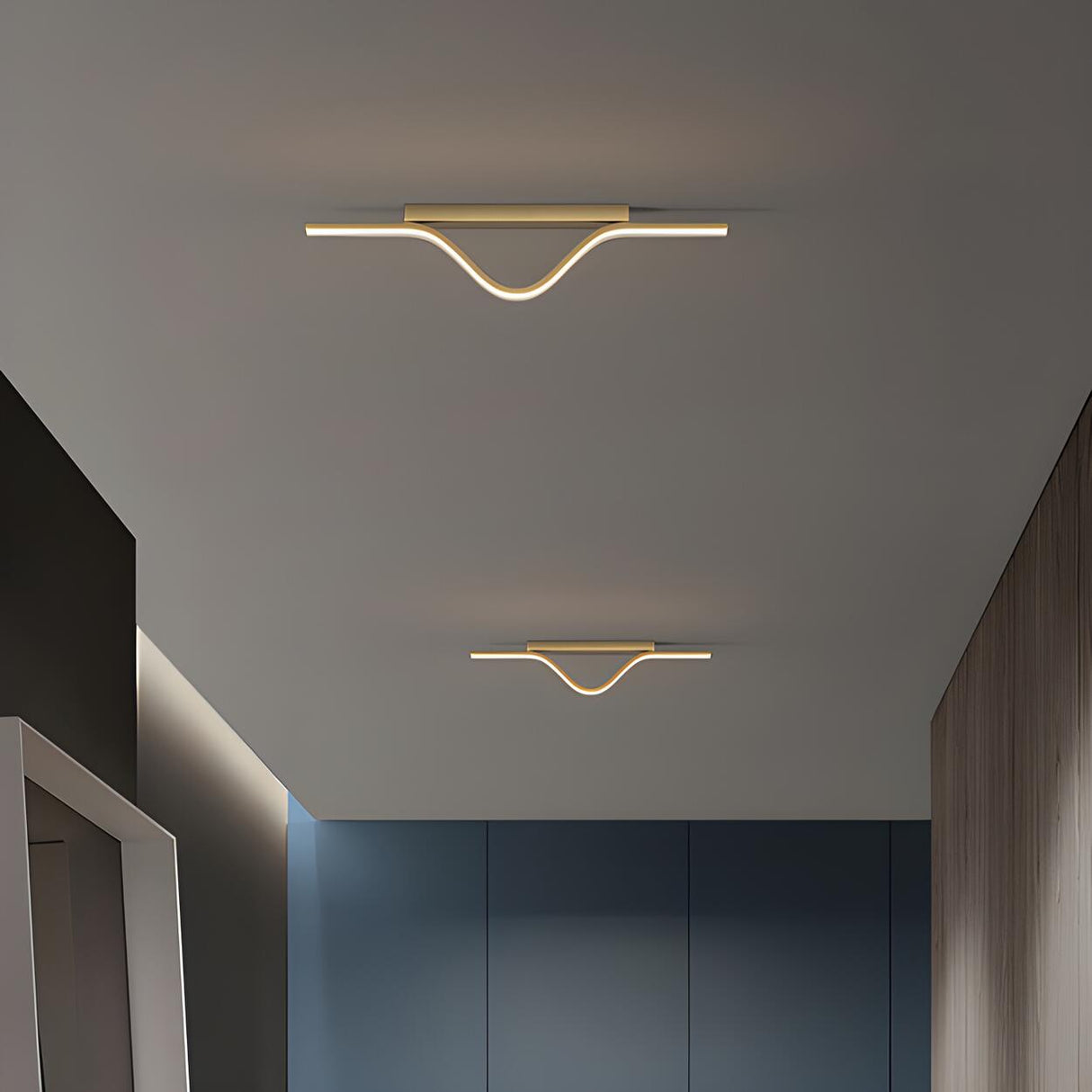 Hallway Stylish Gold Arc Linear LED Flush Mount Light Image - 1