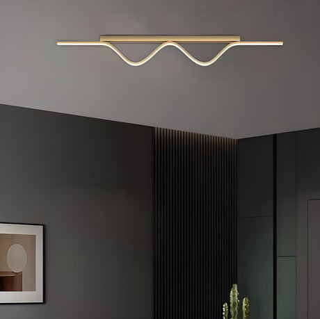 Hallway Stylish Gold Arc Linear LED Flush Mount Light Image - 2