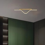 Hallway Stylish Gold Arc Linear LED Flush Mount Light Image - 3