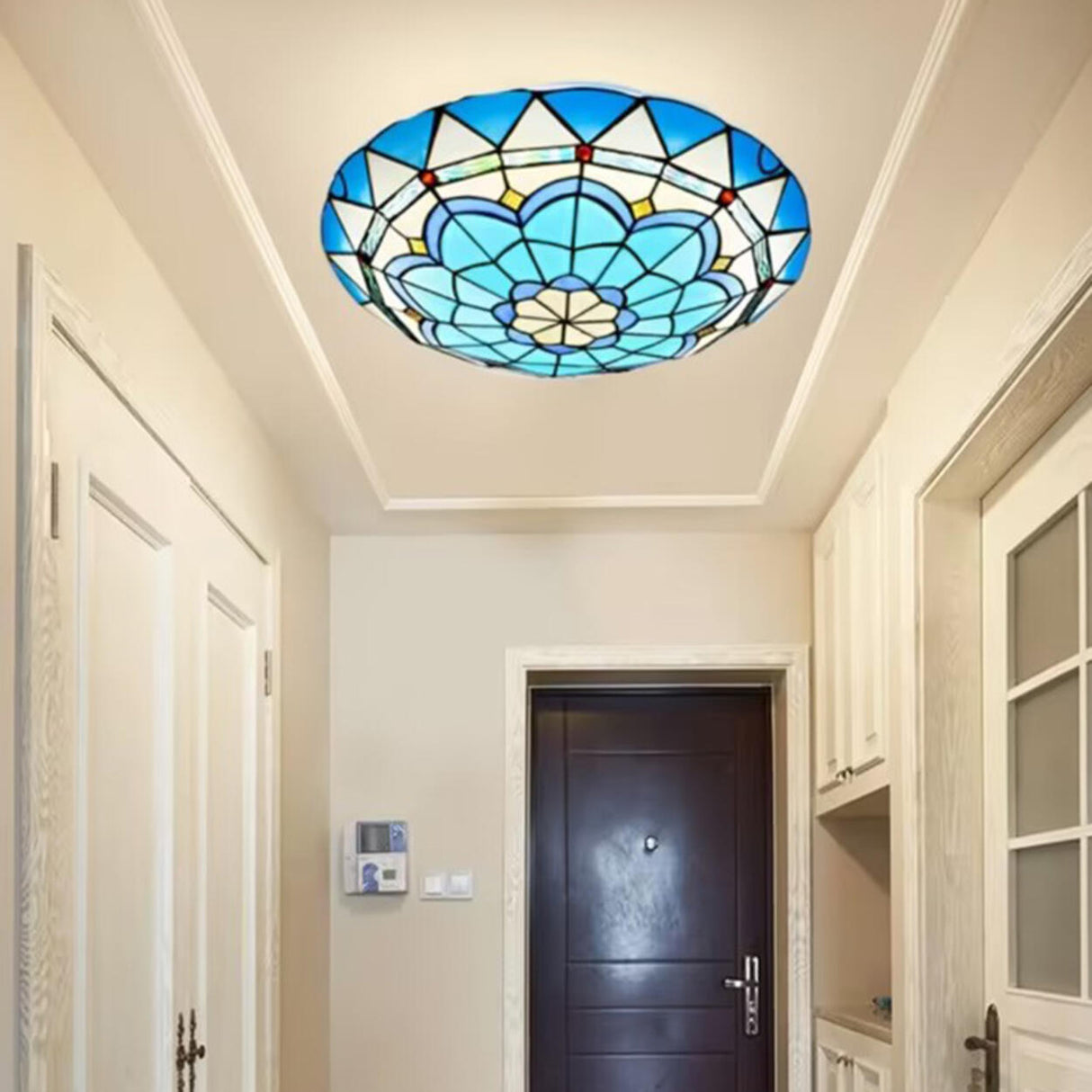 Hallway Tiffany Blue Bowl-Shaped LED Flush Mount Light Image - 1