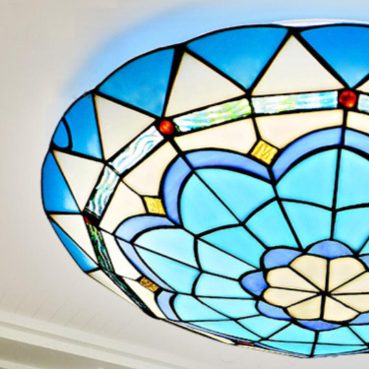 Hallway Tiffany Blue Bowl-Shaped LED Flush Mount Light Image - 8