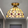 Hallway Tiffany Bowl Shape Brass Glass Flush Mount Lamp Image - 1