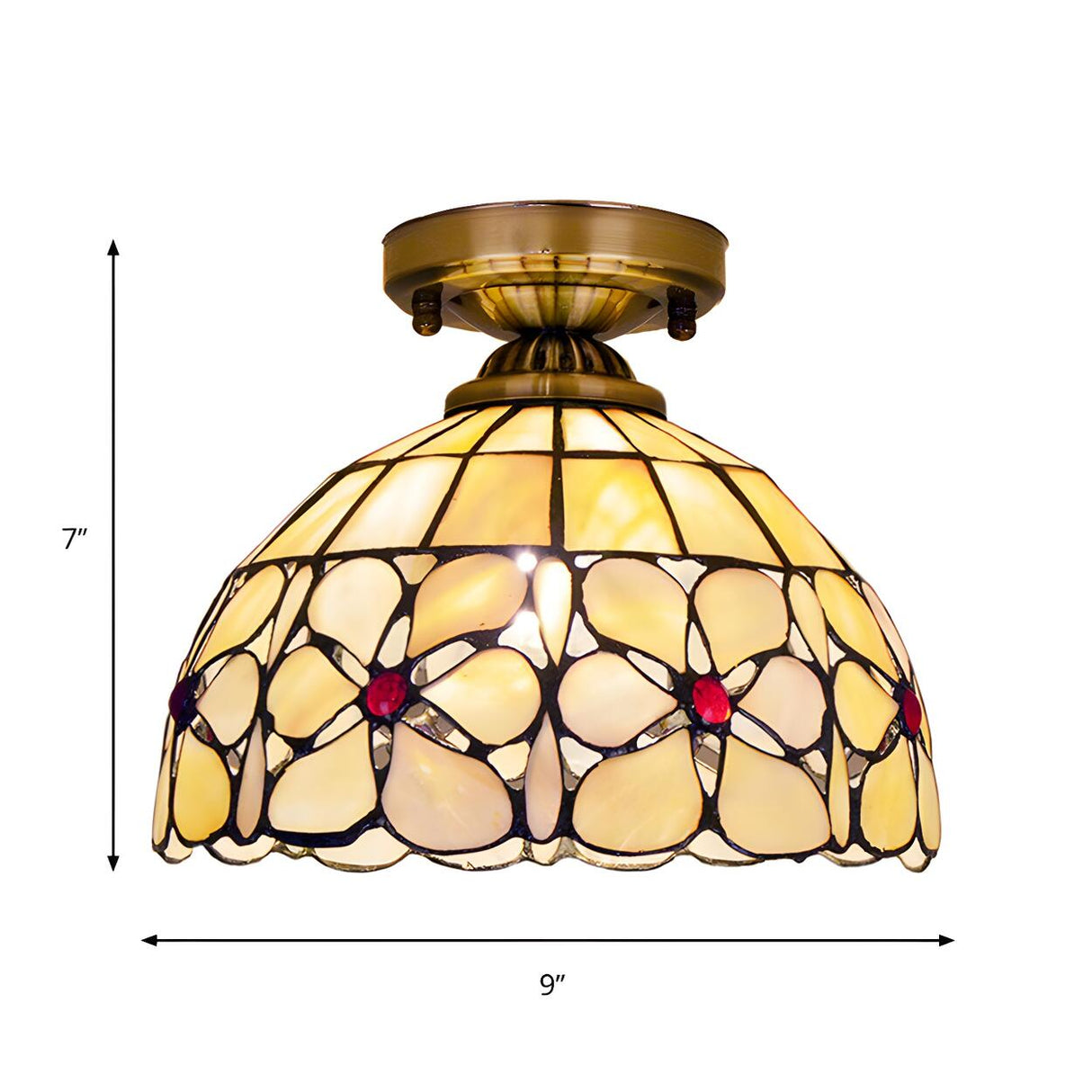 Hallway Tiffany Bowl Shape Brass Glass Flush Mount Lamp Image - 4