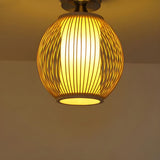 Hallway Traditional Wood Cage Globe Flush Mount Light Image - 7