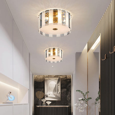 Hallway Trendy Cylinder Glass Flush Mount Ceiling Light Image - 1