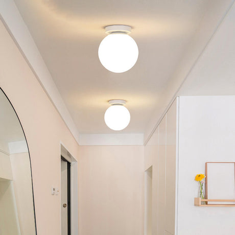 Hallway Trendy White Ball Glass Semi-Flush Mount Light Image - 1