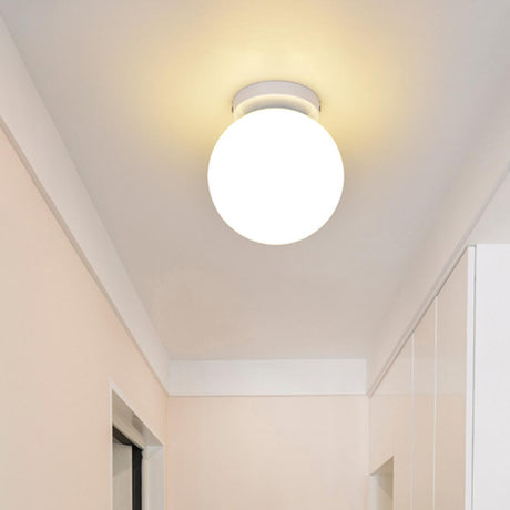 Hallway Trendy White Ball Glass Semi-Flush Mount Light Image - 2