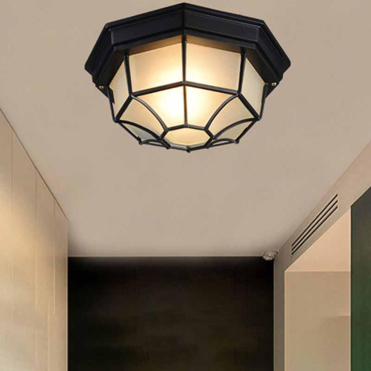 Hallway Vintage Black Metal Flush Mount Ceiling Lamp Image - 1