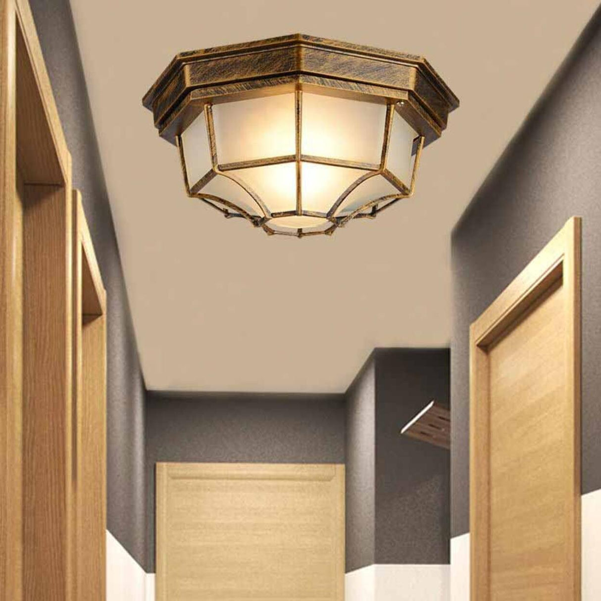 Hallway Vintage Black Metal Flush Mount Ceiling Lamp Image - 2