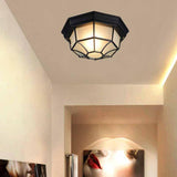 Hallway Vintage Black Metal Flush Mount Ceiling Lamp Image - 3