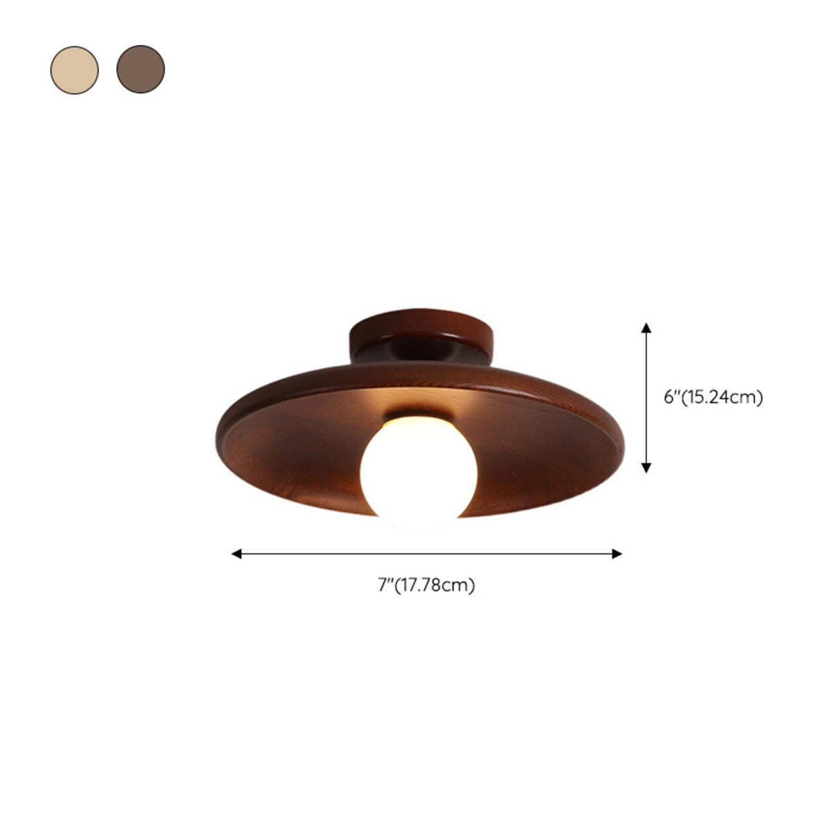 Hallway Walnut Solid Wood Semi-Flush Mount Ceiling Lamp 