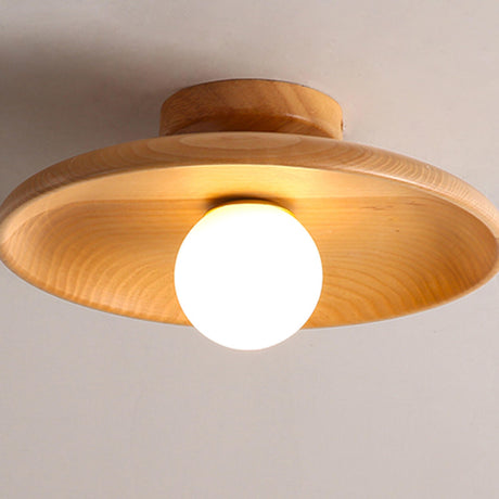 Hallway Walnut Solid Wood Semi-Flush Mount Ceiling Lamp Image - 2