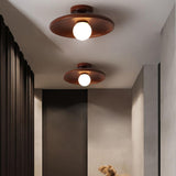 Hallway Walnut Solid Wood Semi-Flush Mount Ceiling Lamp Image - 5