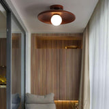 Hallway Walnut Solid Wood Semi-Flush Mount Ceiling Lamp Image - 6