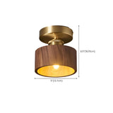 Hallway 	Walnut Wood Gold Cone Semi-Flush Mount Light Image - 12