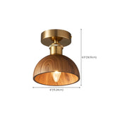 Hallway 	Walnut Wood Gold Cone Semi-Flush Mount Light Image - 14