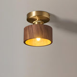 Hallway 	Walnut Wood Gold Cone Semi-Flush Mount Light Image - 5