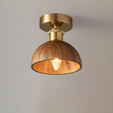 Hallway 	Walnut Wood Gold Cone Semi-Flush Mount Light Image - 6