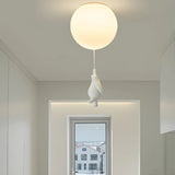 Hallway White Ball Hanging Bear Glass Flush Mount Light Image - 1