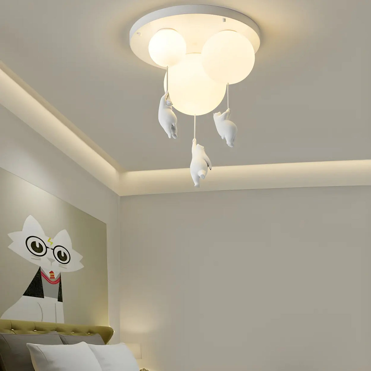 Hallway White Ball Hanging Bear Glass Flush Mount Light Image - 12