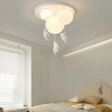 Hallway White Ball Hanging Bear Glass Flush Mount Light Image - 2