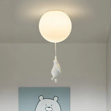 Hallway White Ball Hanging Bear Glass Flush Mount Light Image - 3