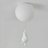 Hallway White Ball Hanging Bear Glass Flush Mount Light Image - 6