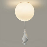 Hallway White Ball Hanging Bear Glass Flush Mount Light Image - 7