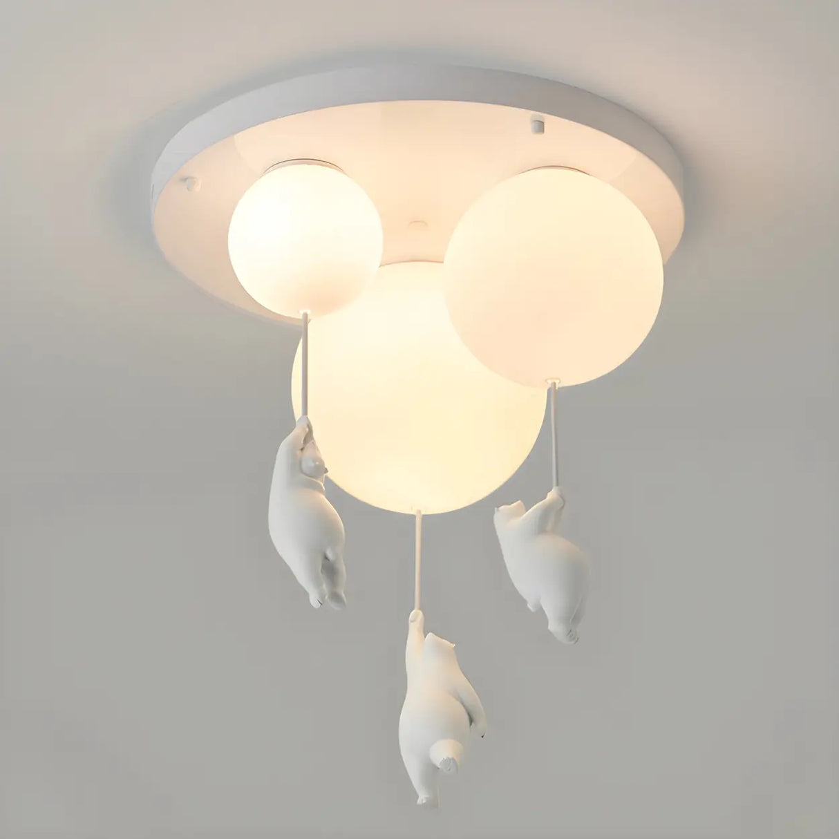 Hallway White Ball Hanging Bear Glass Flush Mount Light Image - 8